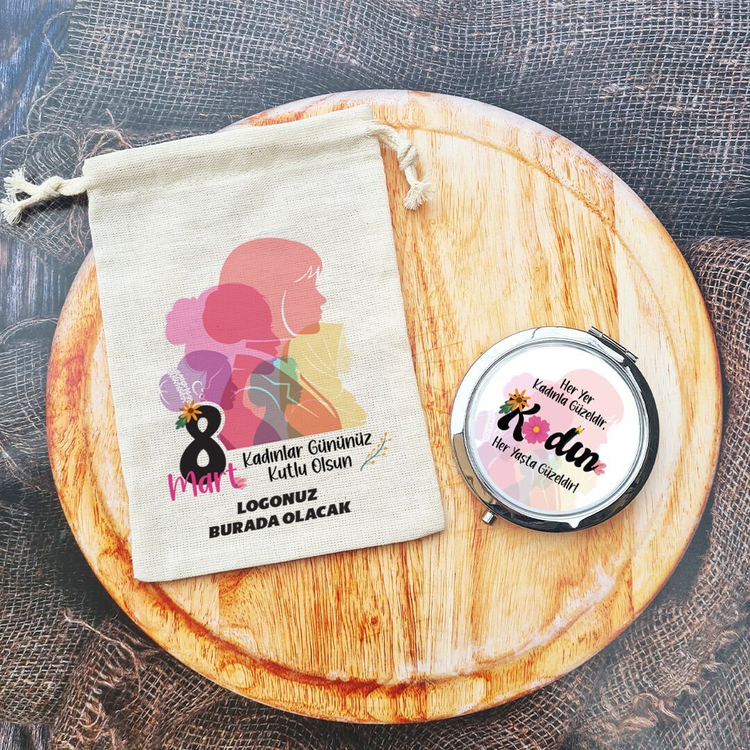 8 Mart Kadınlar Günü Hediyesi Ayna Firma Logolu Renkli Kadınlar