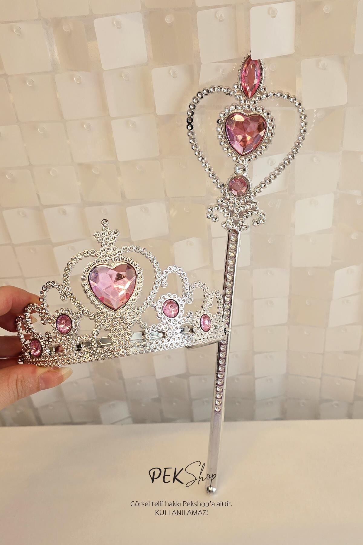 Karlar Ülkesi Prenses Taç ve Asa Seti Pembe