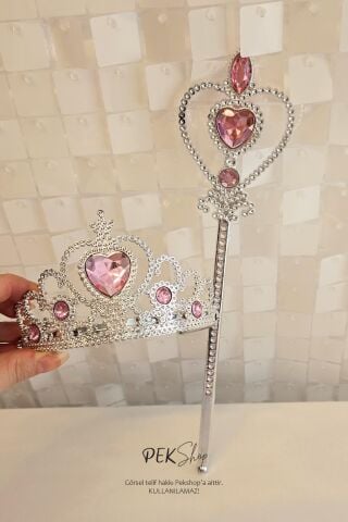 Karlar Ülkesi Prenses Taç ve Asa Seti Pembe