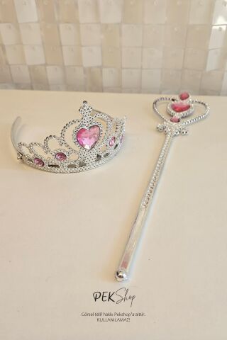 Karlar Ülkesi Prenses Taç ve Asa Seti Pembe