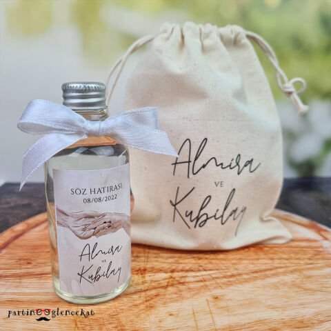 Kurdele Süslemeli El Ele Aşk Konsept Kolonya Hediyelik Kese ile Birlikte
