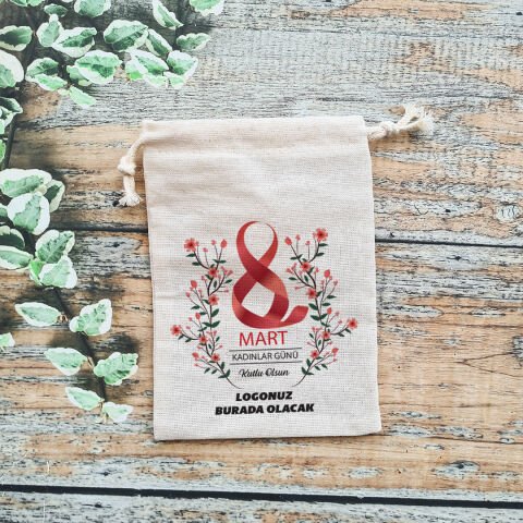 Kırmızı Çiçekli 8 Mart Kadınlar Günü Hediye Kesesi Şirket Logolu