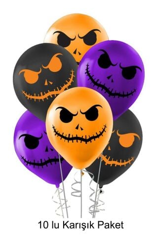 Cadılar Bayramı Balonları 10lu Paket Halloween Baskılı Balonlar