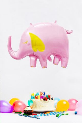 Fil Folyo Balon Gold Detaylı Mavi Fil Balon Doğum Günü