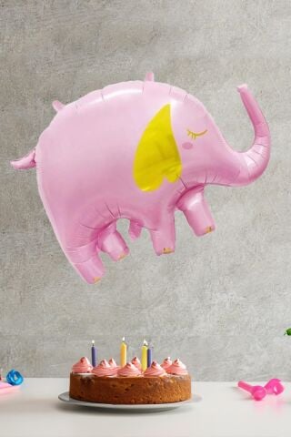 Fil Folyo Balon Gold Detaylı PEMBE Fil Balon 65cm