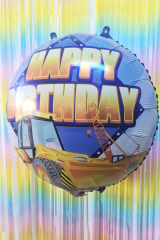Yuvarlak İnşaat Temalı Folyo Balon Happy Birthday Yazılı İnşaat Konsept Doğum Günü Balonu 45cm
