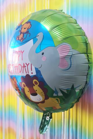 Yuvarlak Safari Temalı Folyo Balon Happy Birthday Yazılı Safari Konsept Doğum Günü Balonu 45cm