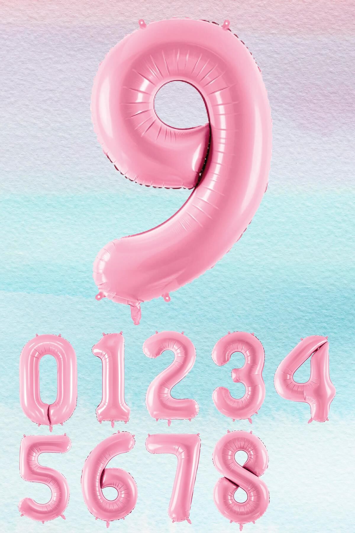 Pembe Rakam Balonlar 75cm Dev Uçan Sayı Balon 9
