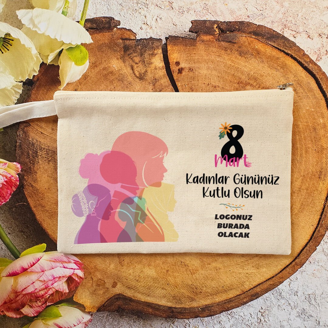 Makyaj Çantası 8 Mart Kadınlar Günü Logo Baskılı Renkli Kadınlar