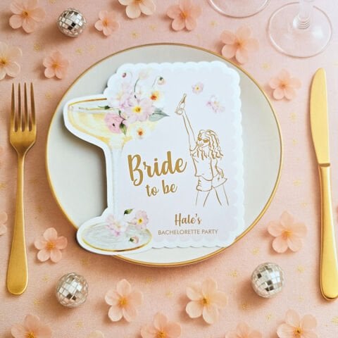 İsme Özel Çiçekli Gold Bride to be Konsept Bekarlığa Veda Kartları