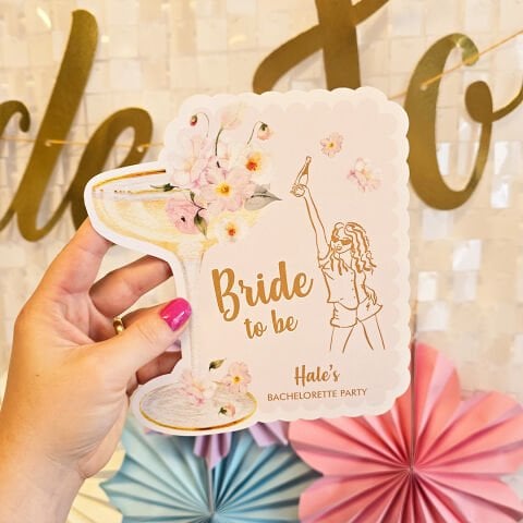 İsme Özel Çiçekli Gold Bride to be Konsept Bekarlığa Veda Kartları
