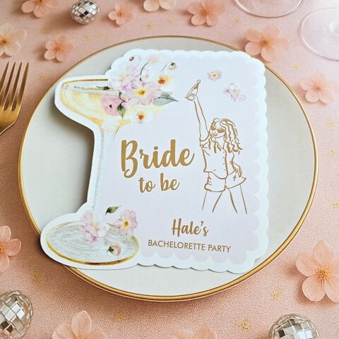 İsme Özel Çiçekli Gold Bride to be Konsept Bekarlığa Veda Kartları