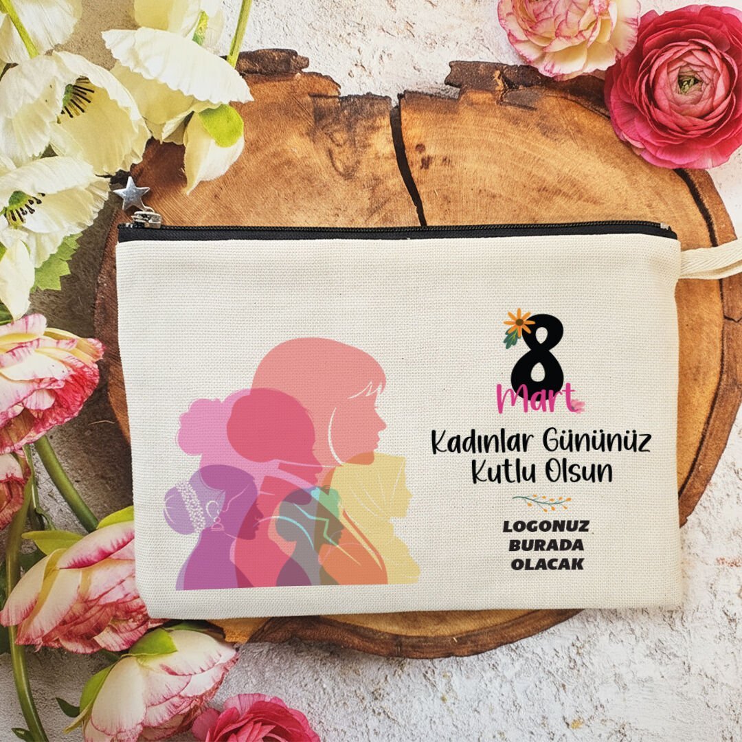 Astarlı Lüx Clutch Çanta Renkli Kadınlar 8 Mart Kadınlar Günü Logo Baskılı