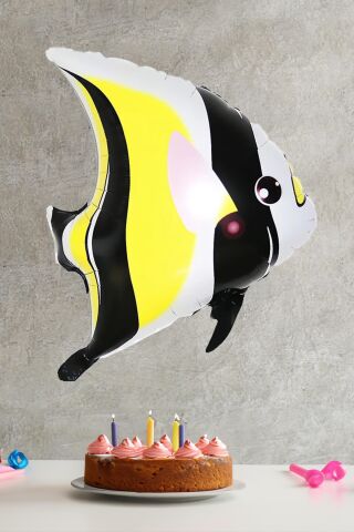 Balık Folyo Balon Sarı Siyah Beyaz Balık Folyo Balon Moorish