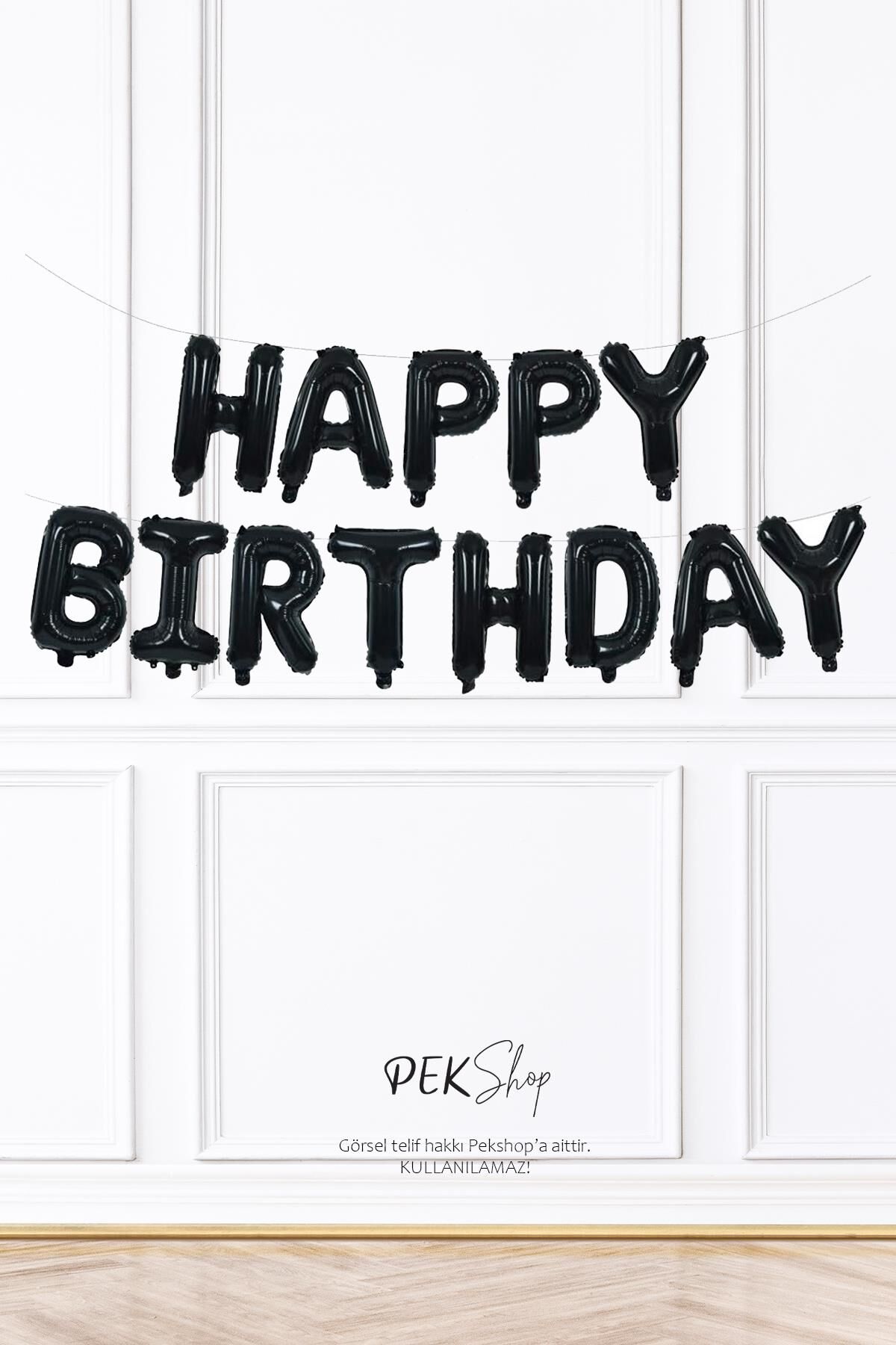 Siyah Renk Happy Birthday Retro Folyo Balon