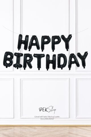 Siyah Renk Happy Birthday Retro Folyo Balon