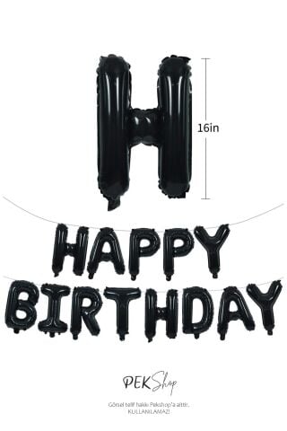 Siyah Renk Happy Birthday Retro Folyo Balon
