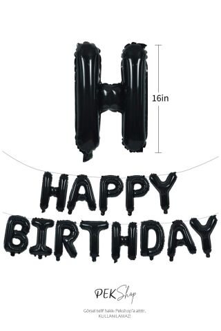 Siyah Renk Happy Birthday Retro Folyo Balon