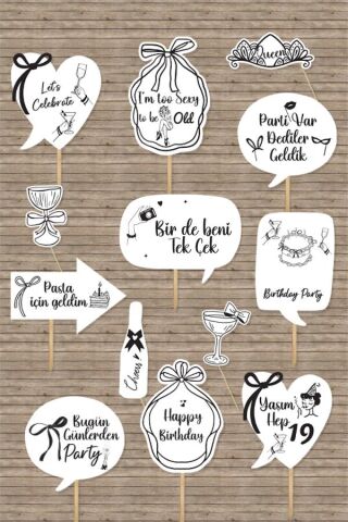 Siyah Zarif Fiyonklar Doğum Günü Konuşma Balonları Seti Pankartları