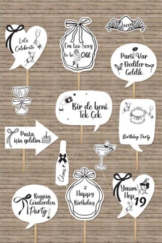 Siyah Zarif Fiyonklar Doğum Günü Konuşma Balonları Seti Pankartları