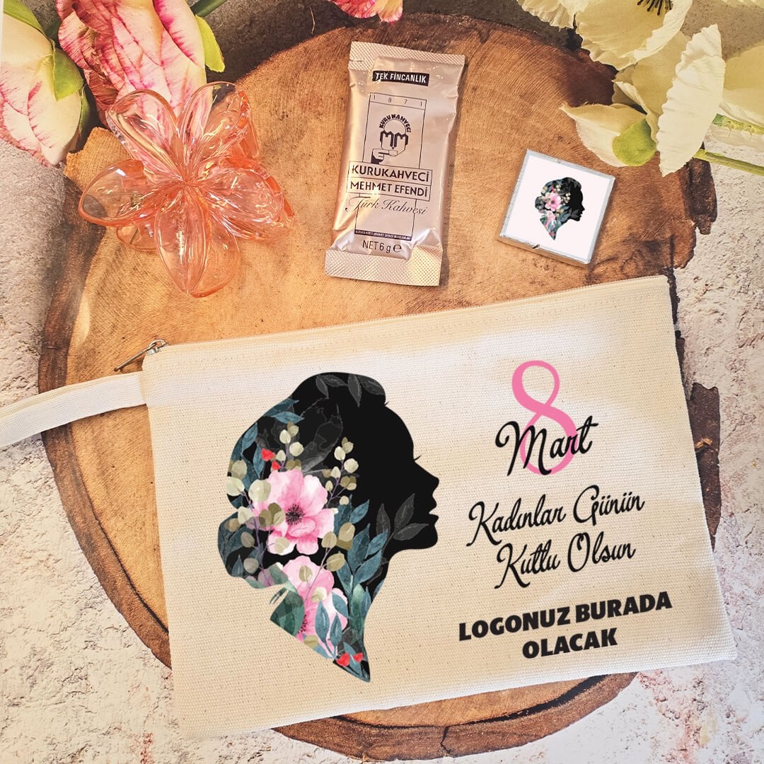 Tokalı Kahveli Kadınlar Günü Hediye Seti Kadın Silüeti 8 Mart Hediyelik  Toka Çanta