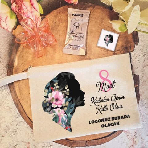 Tokalı Kahveli Kadınlar Günü Hediye Seti Kadın Silüeti 8 Mart Hediyelik  Toka Çanta