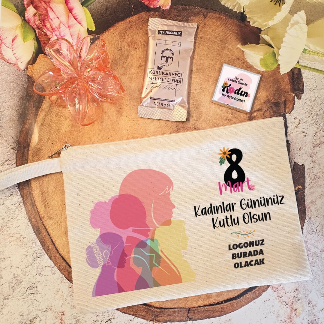 Tokalı Kahveli Kadınlar Günü Hediye Seti Renkli Kadınlar 8 Mart Hediyelik  Toka Çanta