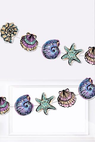 Midye Şekilli Duvar Süsü Banner Deniz Kızı Konsept