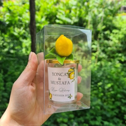 Limon Bahçesi Yapay Çiçek Süslemeli Konsept Mum Hediyelik