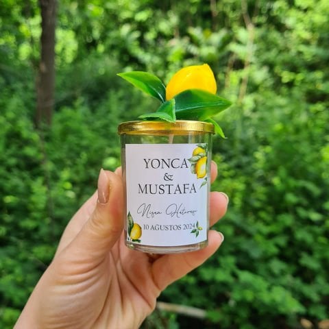 Limon Bahçesi Yapay Çiçek Süslemeli Konsept Mum Hediyelik