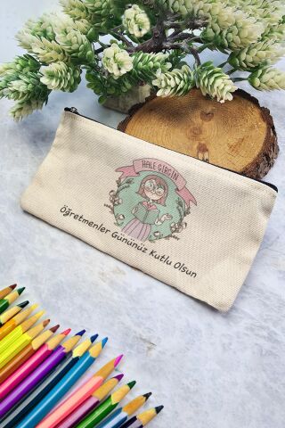 Öğretmenler Günü Hediyesi Bez Kalemlik Fermuarlı Öğretmen Figürlü