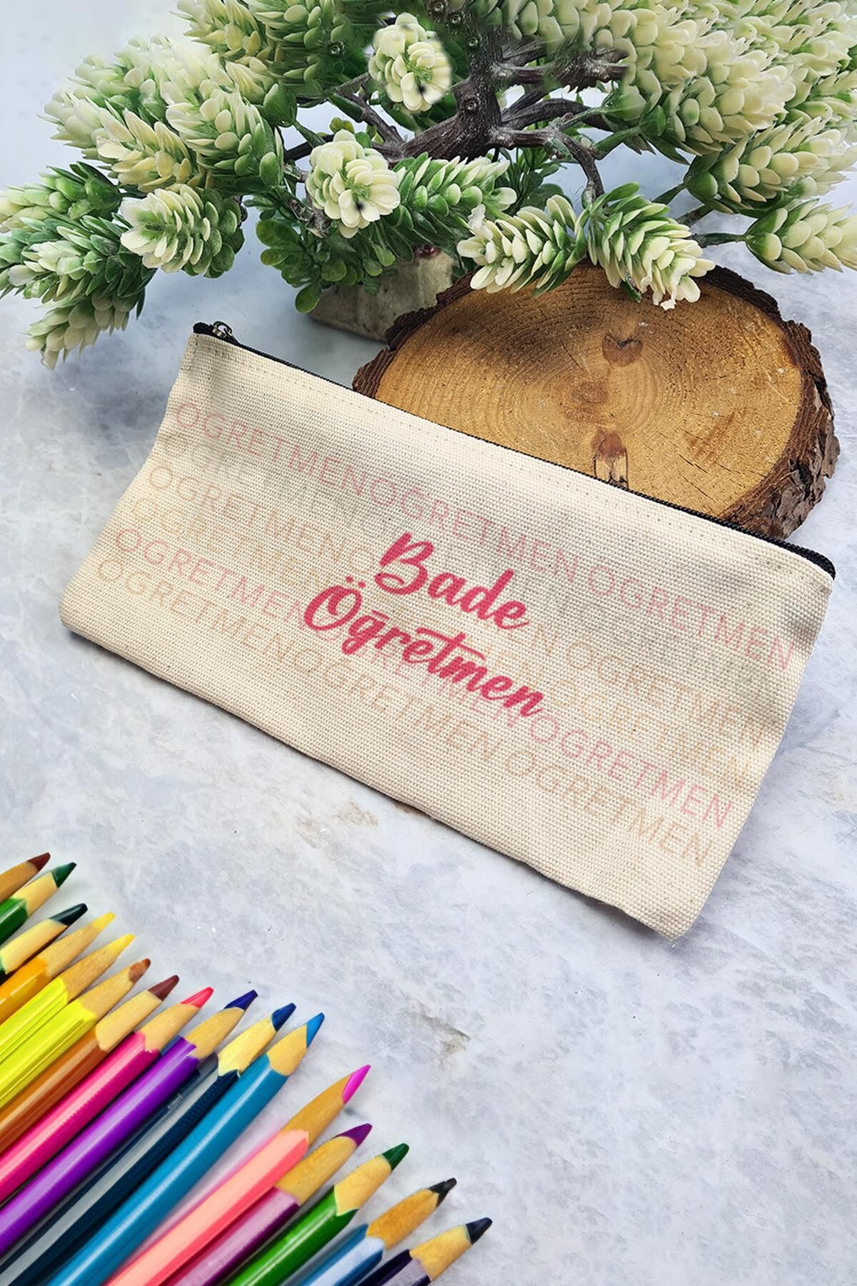 İsme Özel Öğretmenler Günü Hediyesi Fermuarlı Kumaş Kalemlik