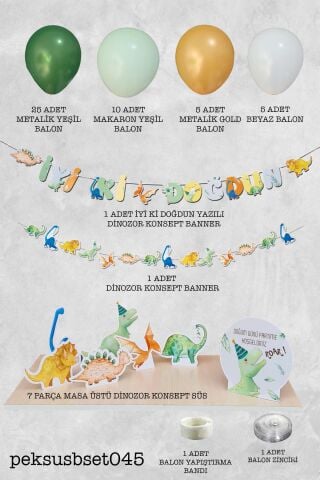 Dinozor Konsept Doğum Günü Süsleri Seti Dinazor Masa Üstü Panolar Balon Zinciri 56 Parça