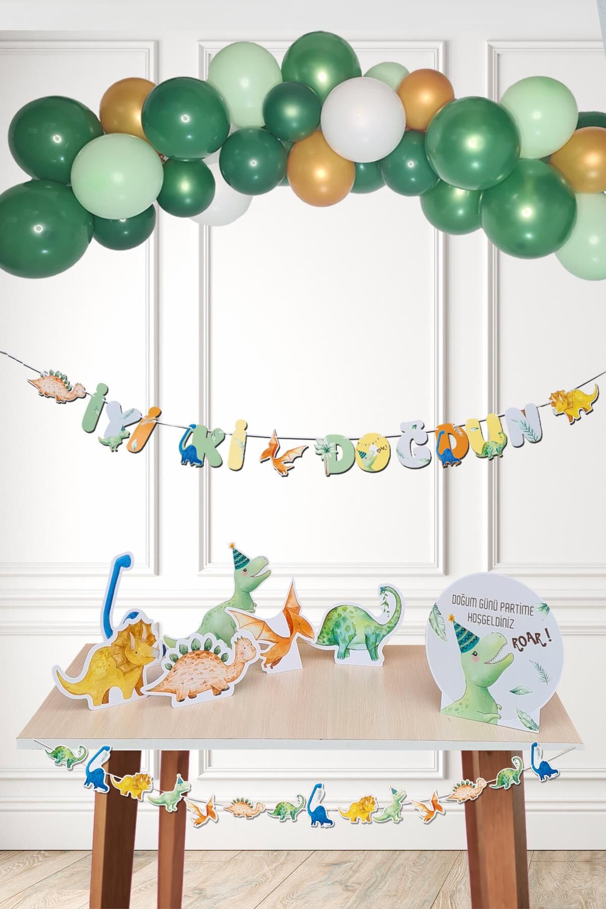 Dinozor Konsept Doğum Günü Süsleri Seti Dinazor Masa Üstü Panolar Balon Zinciri 56 Parça