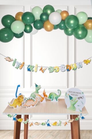 Dinozor Konsept Doğum Günü Süsleri Seti Dinazor Masa Üstü Panolar Balon Zinciri 56 Parça