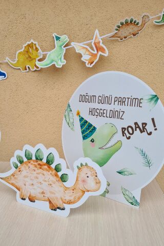 Dinozor Konsept Doğum Günü Süsleri Seti Dinazor Masa Üstü Panolar Balon Zinciri 56 Parça