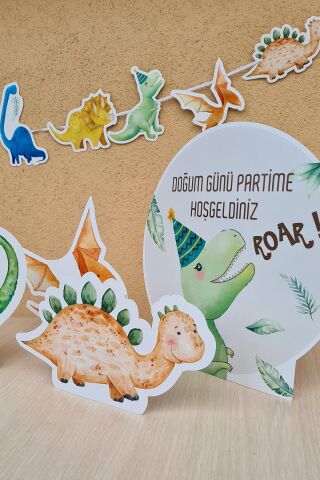 Dinozor Konsept Doğum Günü Süsleri Seti Dinazor Masa Üstü Panolar Balon Zinciri 56 Parça