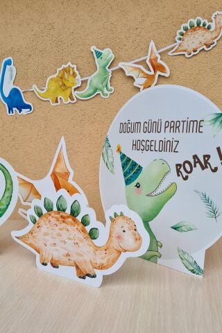 Dinozor Konsept Doğum Günü Süsleri Seti Dinazor Masa Üstü Panolar Balon Zinciri 56 Parça