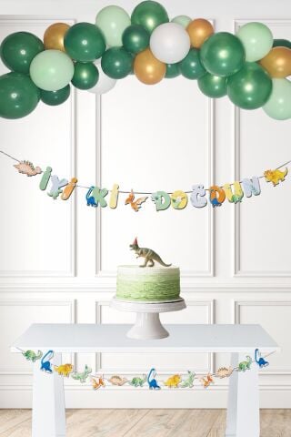 Dinozor Konsept Doğum Günü Balon Zinciri Banner İyi ki Doğdun Yazı Seti