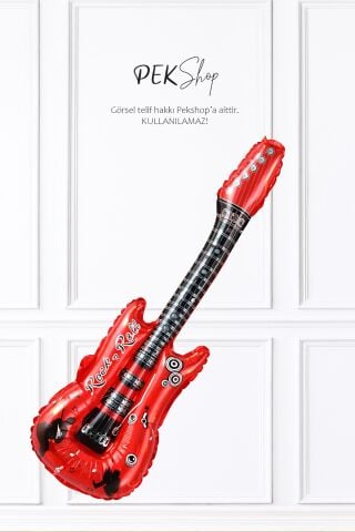 Kırmızı Gitar Folyo Balon Gitar Şekilli Balon
