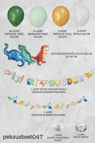 Dinozor Konsept Doğum Günü Balon Zinciri Dinozor Folyo Balonlar