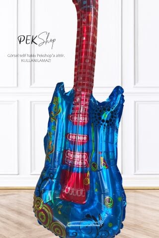Mavi Gitar Folyo Balon Gitar Şekilli Balon Mavi