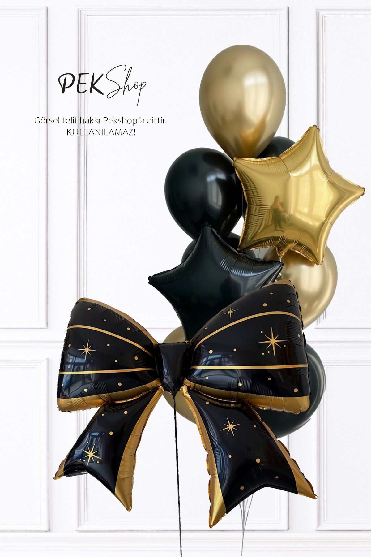 Siyah Gold Fiyonk Folyo Balonlu Gold ve Siyah Tema Balon Seti Set235