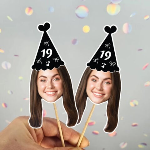 Siyah Fiyonk Şapkalı Fotoğraflı Kürdan Süsü (10lu paket)