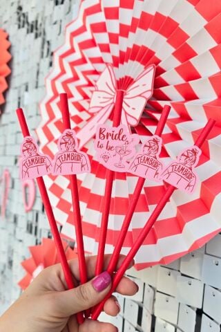 Bride Pipet Seti Kırmızı Kız Konsept Bekarlığa Veda Bride Party Süslü Pipet Takımı 5 li