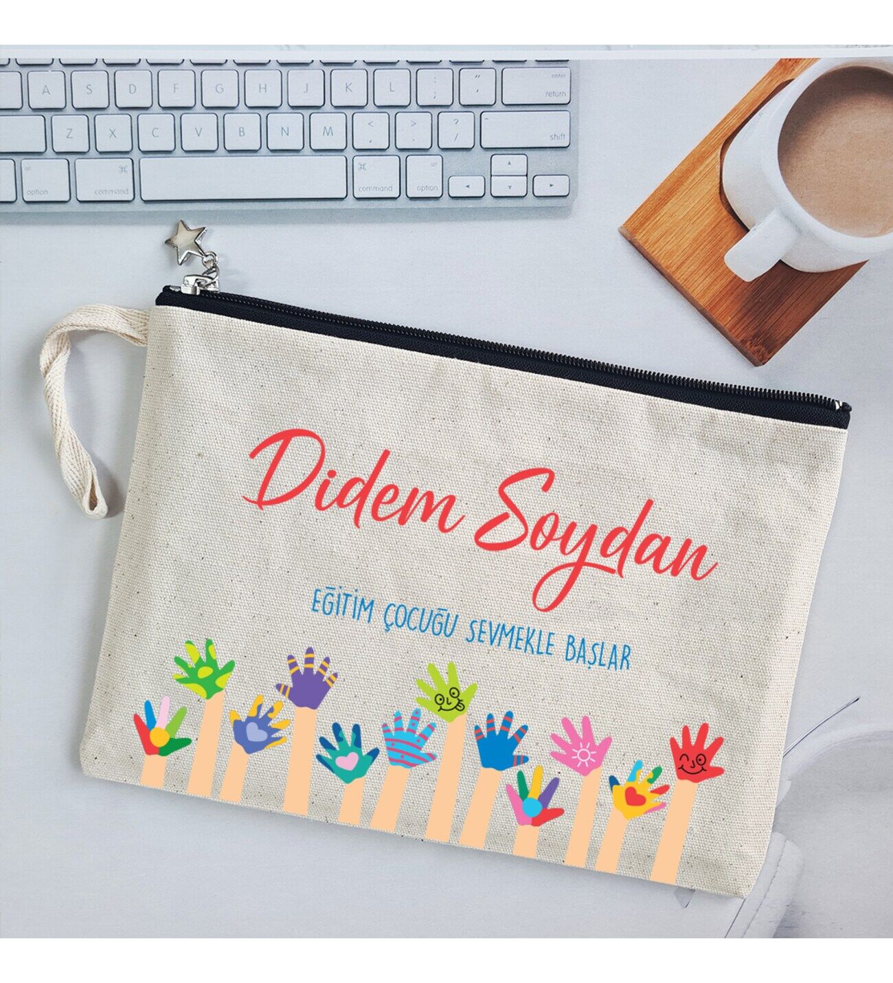 İsme Özel Baskılı Öğretmenler Günü Hediyesi Clutch Çanta