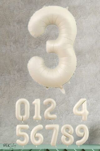 Krem Renk Rakam Folyo Balon 3