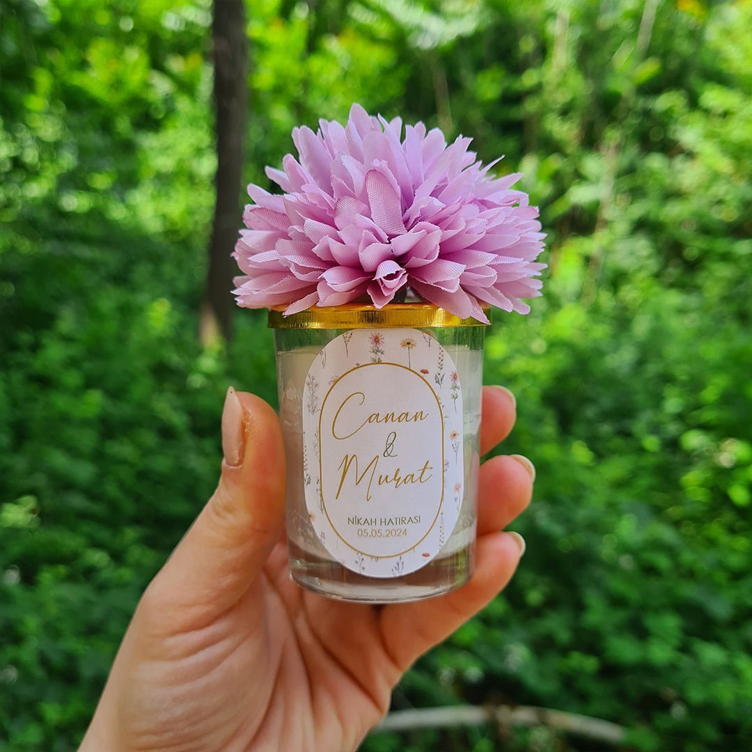 Bahar Çiçekleri Konsept Yapay Çiçek Süslemeli Konsept Mum Hediyelik