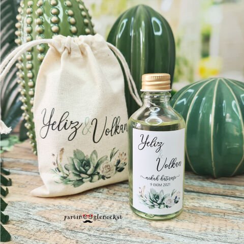 Sukulent Cipso Konsept Kolonya Hediyelik Kese ile Birlikte