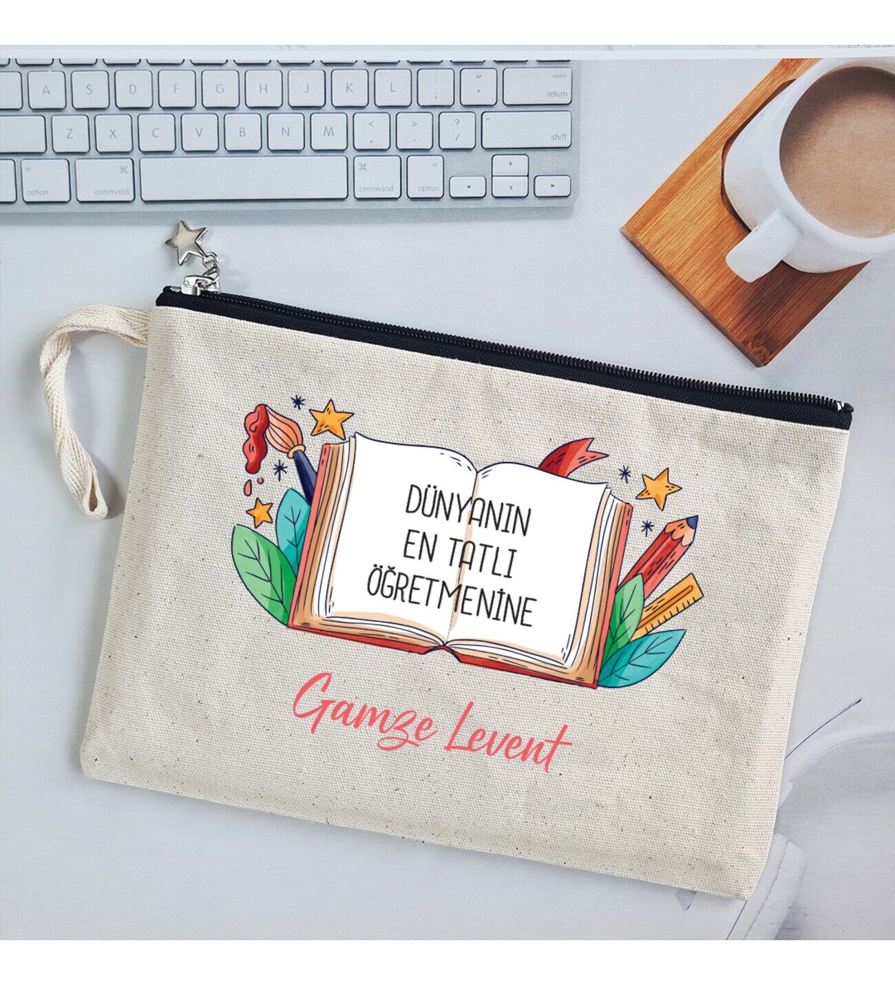 İsme Özel Baskılı Öğretmenler Günü Hediyesi Clutch Çanta